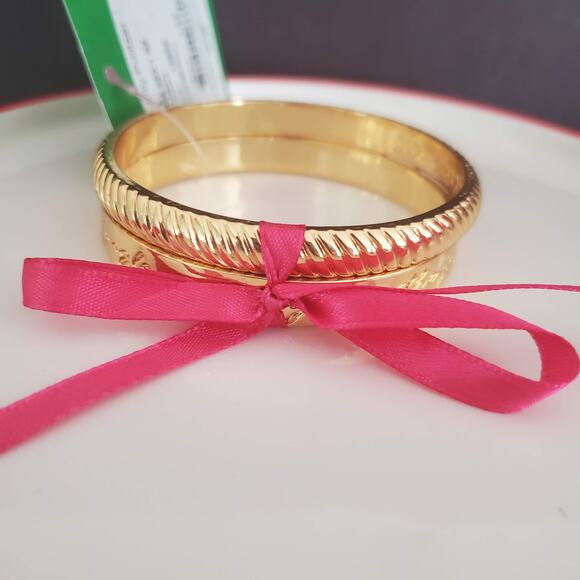 Two Lilly Pulitzer Gold Plated‎ Bracelets Bangles Set New with Tags Elephants - Picture 1 of 8